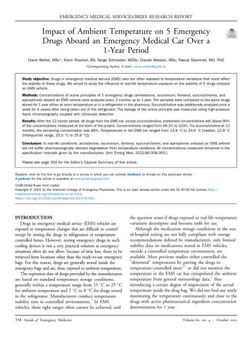 Impact of Ambient Temperature on 5 Emergency Drugs Aboard an Emergency Medical Car Over a 1-Year Period